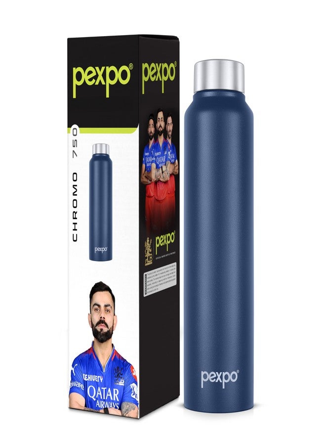 PEXPO Chromo ISI Certified Stainless Steel Sports/Fridge Water Bottle - 750ml | Single Wall | Leakproof | Lightweight | For Home, Office, Gym, School, Yoga, Trekking Travelling - Denim Blue - Image 1